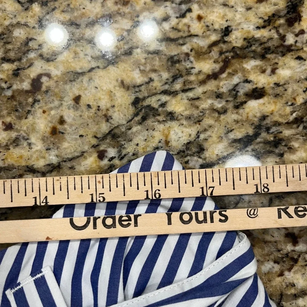 Madewell Blue White Striped Midi Skirt Tie Waist Pockets A-Line Size 14